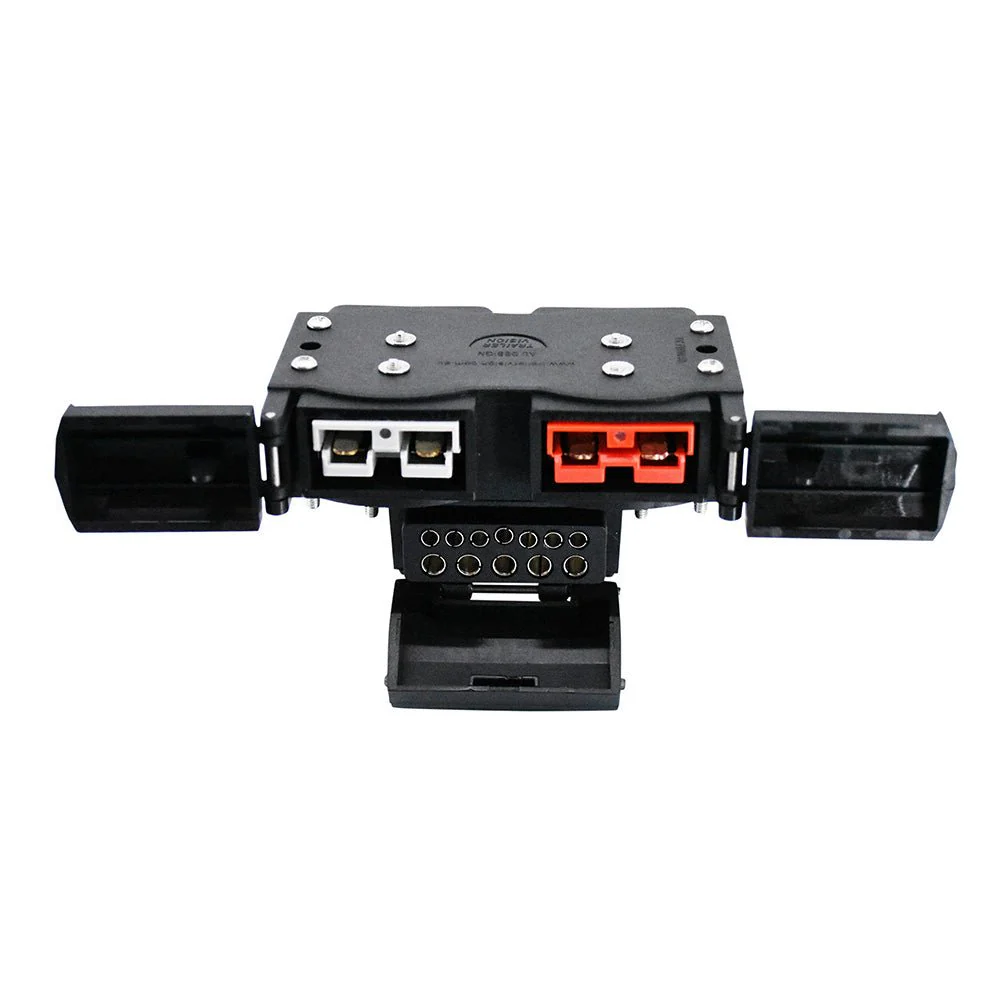 50A Anderson Style Dual Connector Cover with Mounted 12-Pin Flat Socket + Quick Screw LED Connectors
