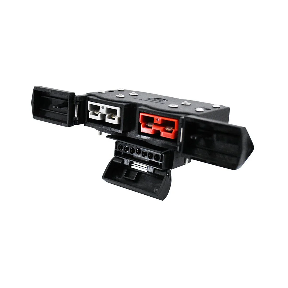 50A Anderson Style Dual Connector Cover with Mounted 7-Pin Flat Socket + Quick Screw LED Connectors