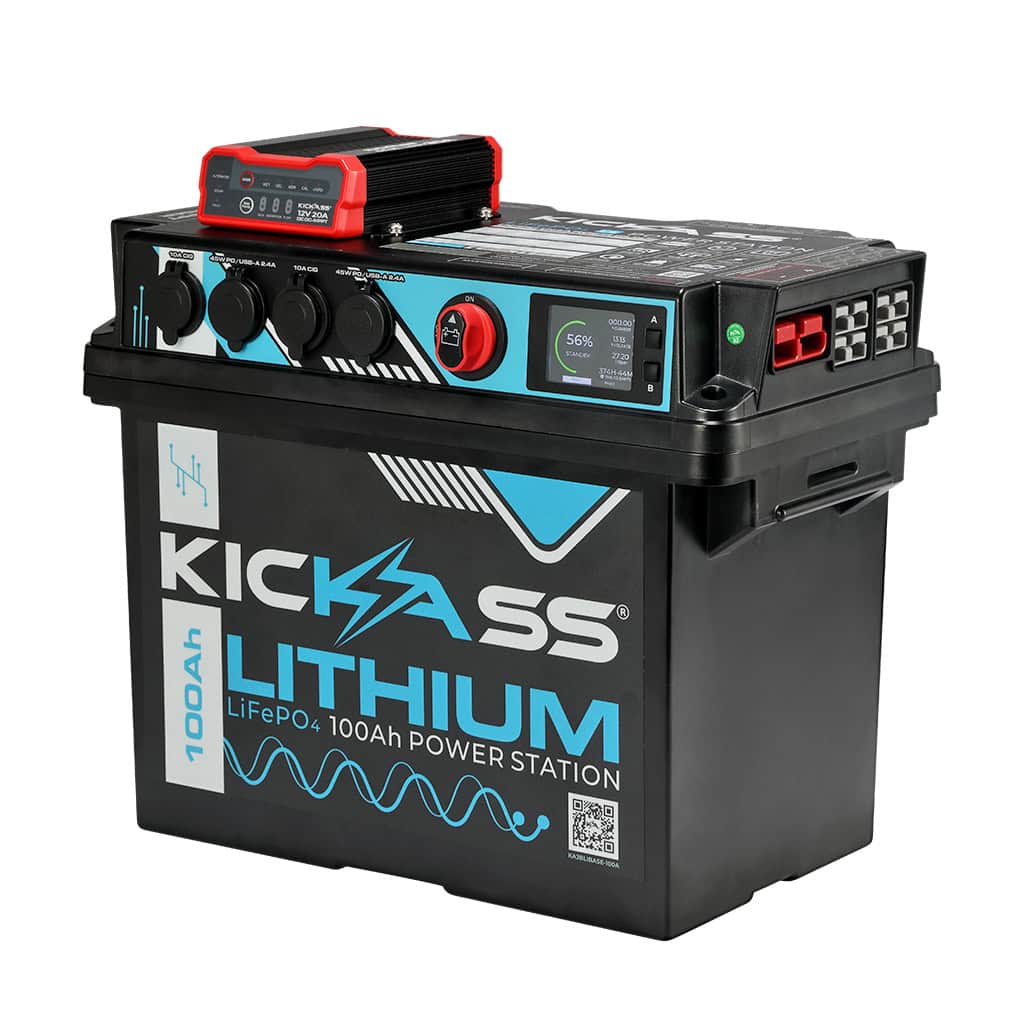 KickAss Portable Lithium Battery Box Power Station with 20A DCDC & 100Ah Battery