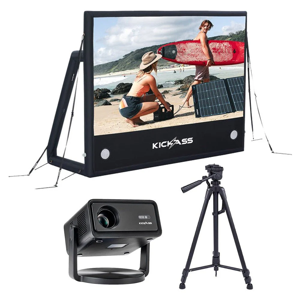 KickAss 120" Portable AirScreen Bundle with 12V FHD Smart Projector and Tripod