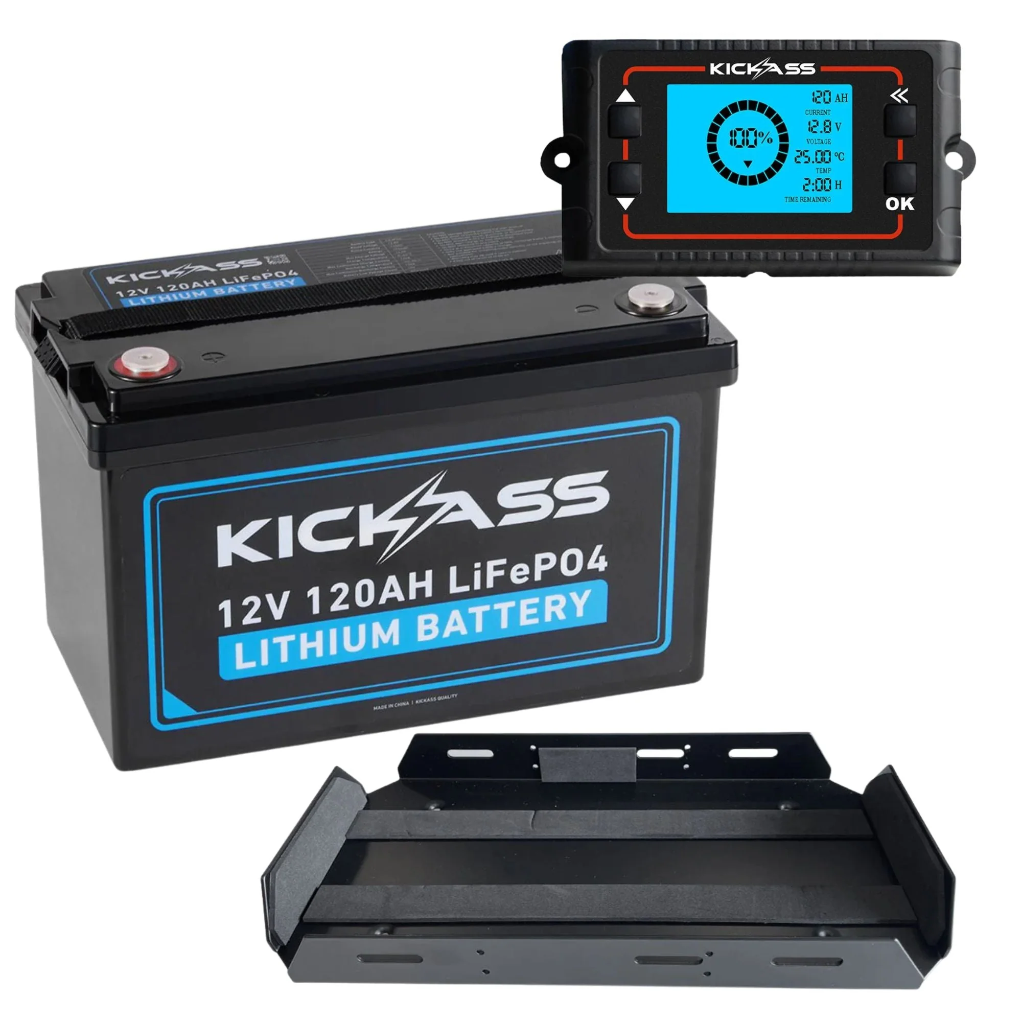 KickAss 12V 120Ah Lithium Battery Bundle with Shunt & Tray