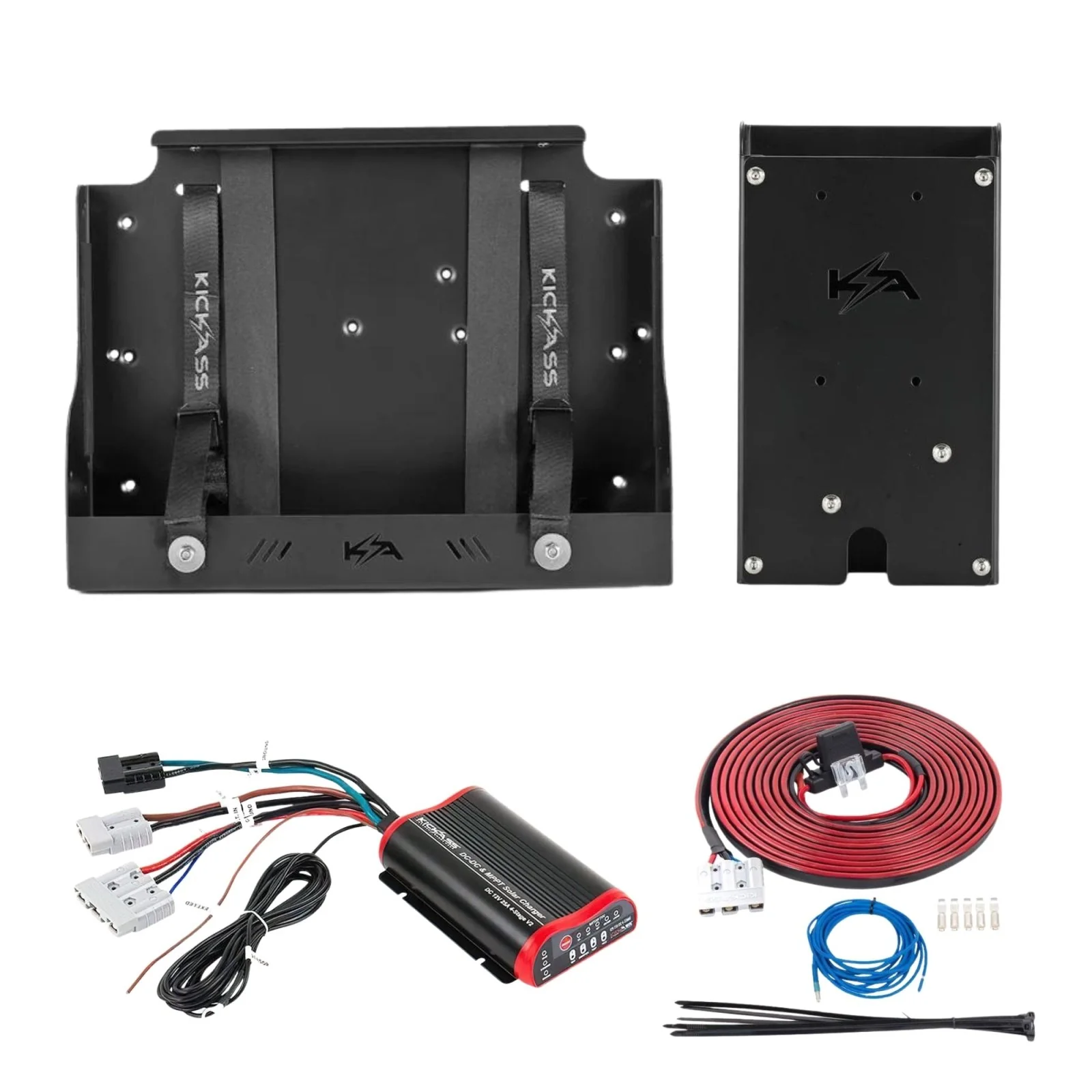 KickAss 120Ah Slimline Battery Tray Bundle + 25A DCDC Charger, Acceessory Panel & Wiring Kit