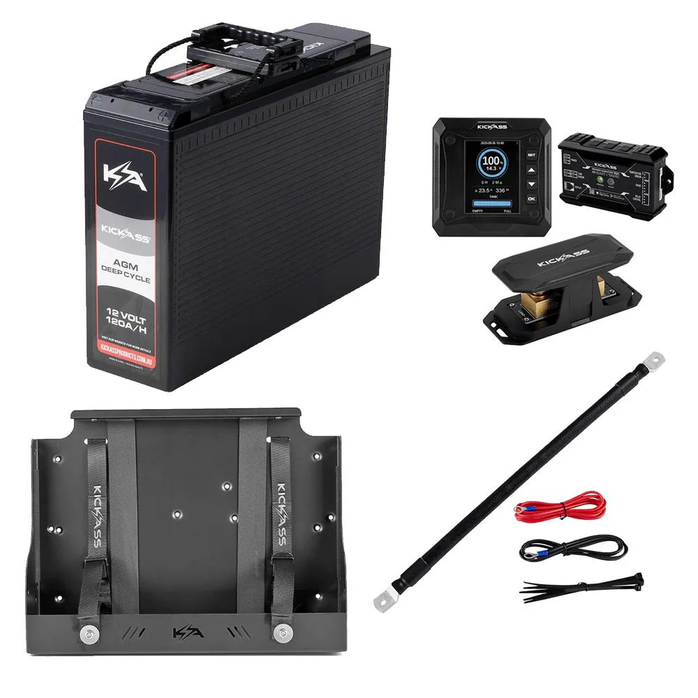 KickAss 12V 120Ah Slimline AGM Battery Bundle with Smart Shunt, Slimline Tray and Power Connections Kit