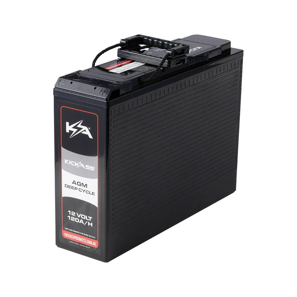 KickAss 12V 120Ah Slimline AGM Essentials Dual Battery Kit with 25A DCDC Charger, Wiring Kit, Battery Tray, Accessory Panel and Maxi Fuse Holder - Image 2