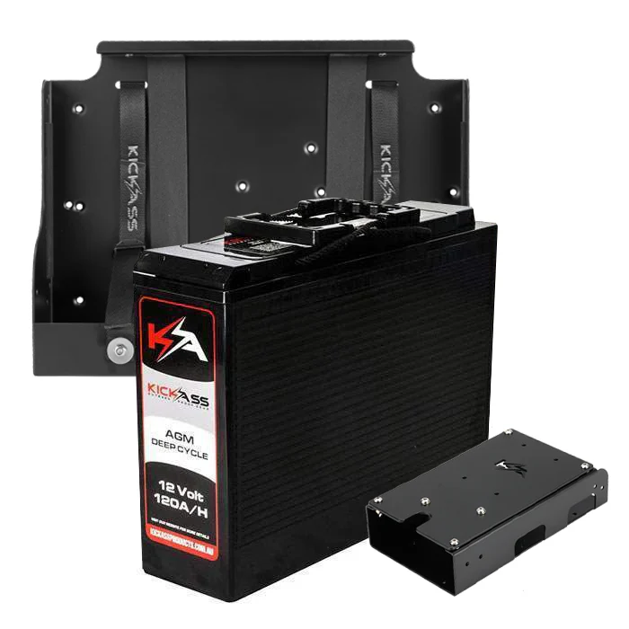 KickAss 12V 120Ah Slimline Deep Cycle AGM Battery Bundle with Tray & Accessory Panel