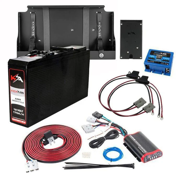 KickAss 12V 170AH AGM Battery with 25A DCDC Charger, Tray, Accessory Panel & Wiring Kit
