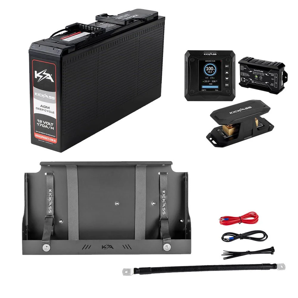KickAss 12V 170Ah Slimline AGM Battery Bundle with Smart Shunt, Slimline Tray and Power Connections Kit