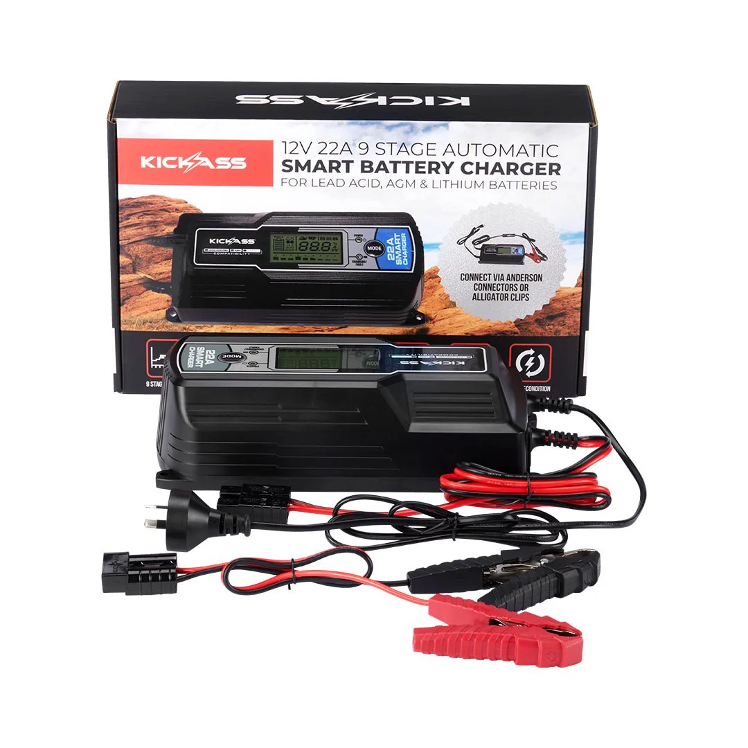 KickAss 12V 22Amp ACDC 9 Stage Smart Battery Charger For Lead Acid, AGM & Lithium Batteries - Image 2