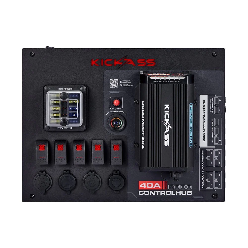 KickAss 12V 230Ah Slimline Lithium Arctic White Complete Dual Battery Kit with 40A DCDC Control Hub, Heavy Duty Wiring Kit and Remote Display Unit - Image 3