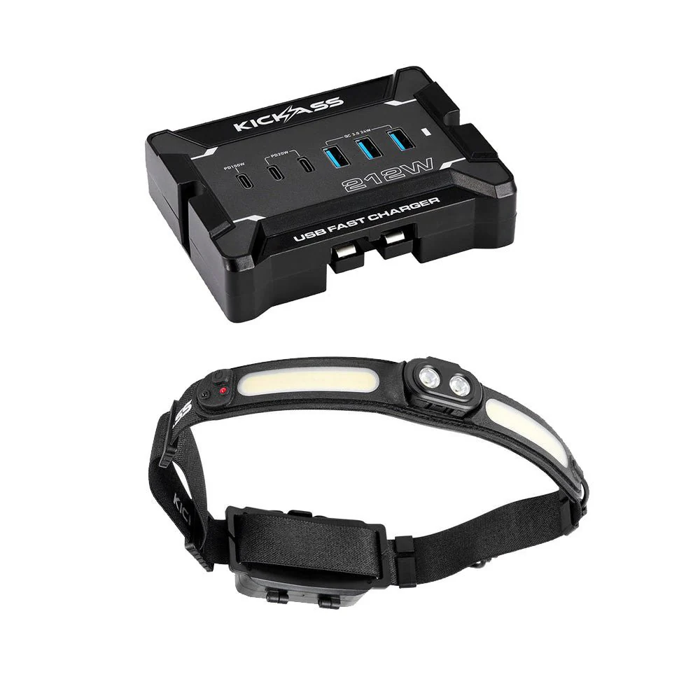 KickAss 12V Anderson To USB Fast Charger + Premium Rechargeable 3-In-1 Head Torch Bundle