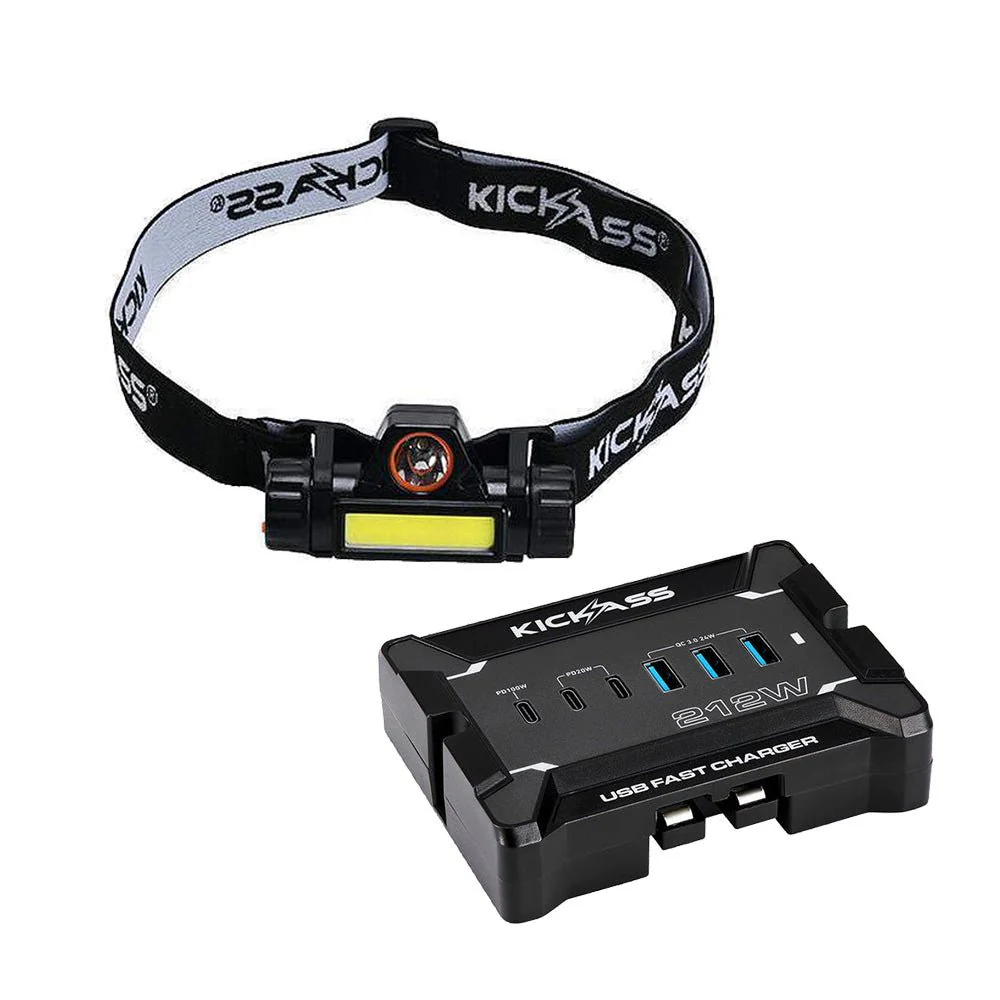 KickAss 12V Anderson To USB Fast Charger + Rechargeable Head Torch Bundle
