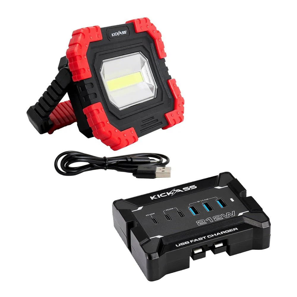 KickAss 12V Anderson To USB Fast Charger + Rechargeable LED Work Light Bundle