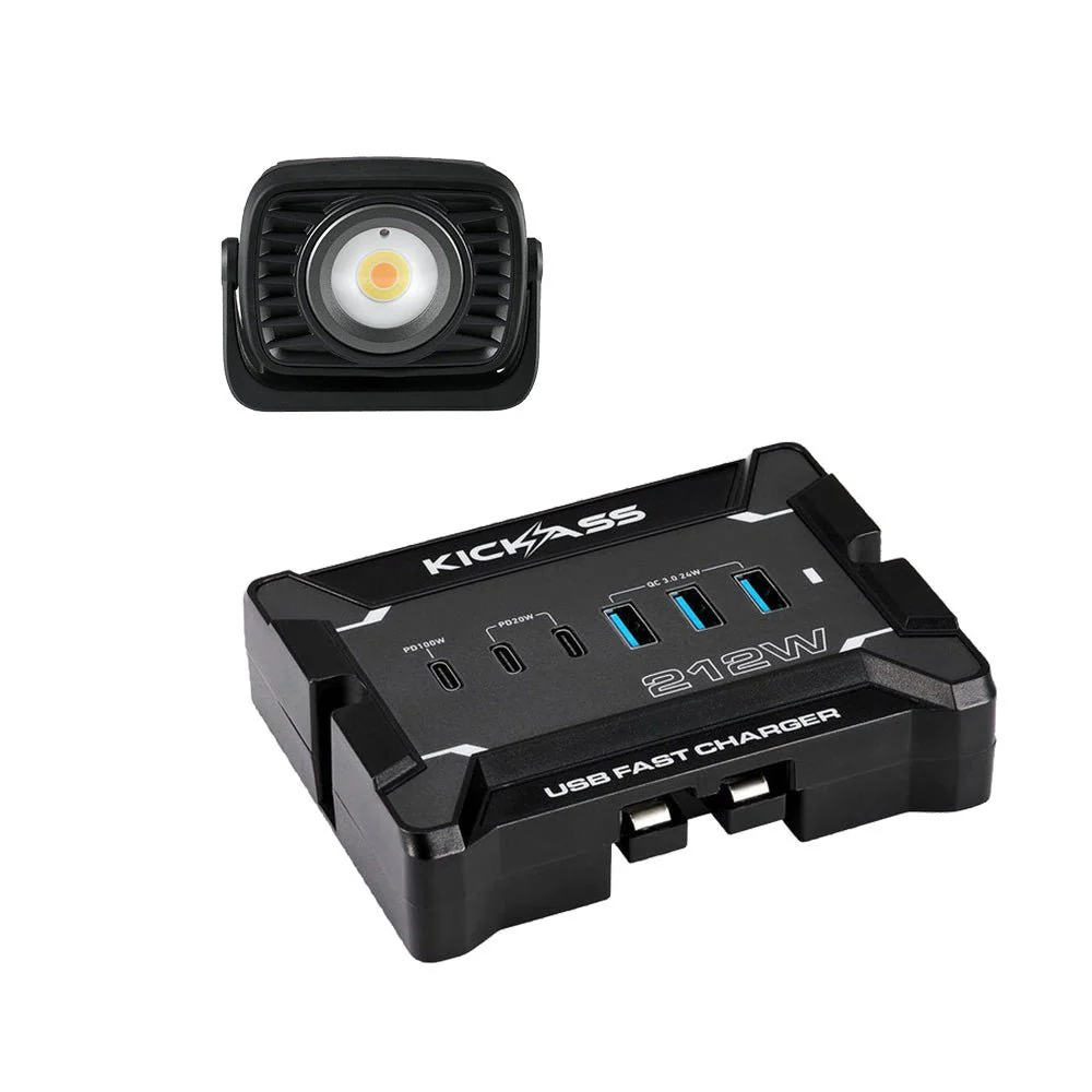 KickAss 12V Anderson To USB Fast Charger + Ultra Bright Magnetic Work Light Bundle