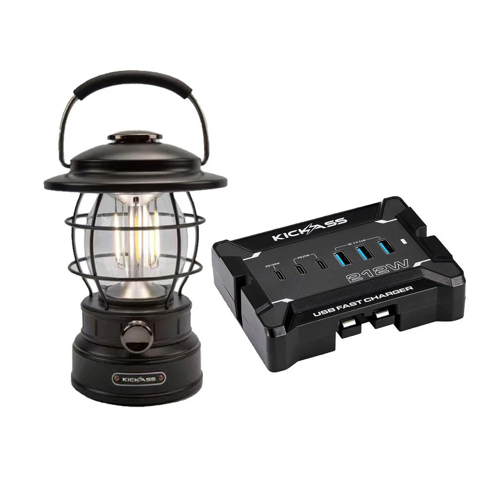 KickAss 12V Anderson To USB Fast Charger + Vintage Camping Lantern Bundle