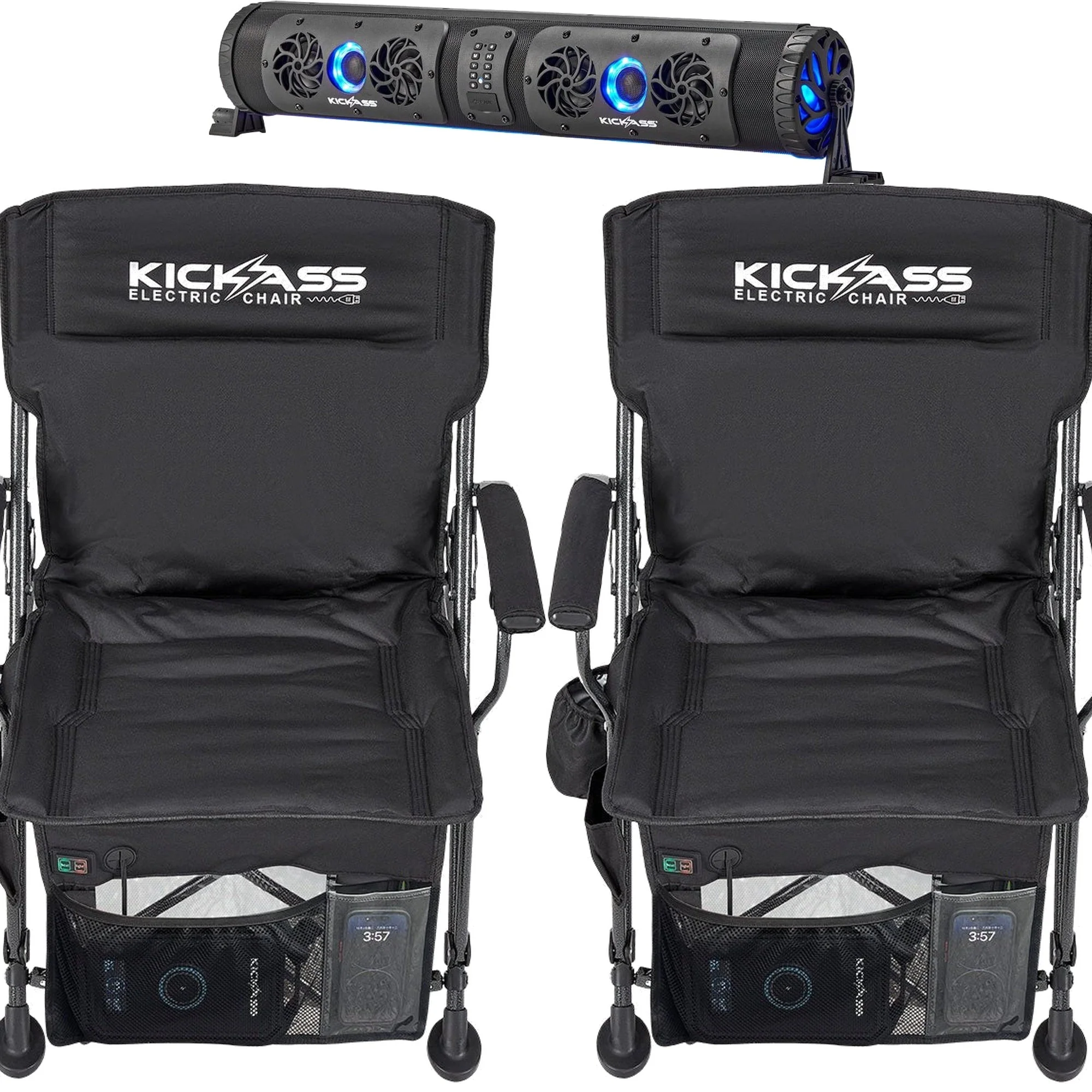 KickAss 12V Bluetooth Soundbar + Twin Electric Camping Chair Bundle