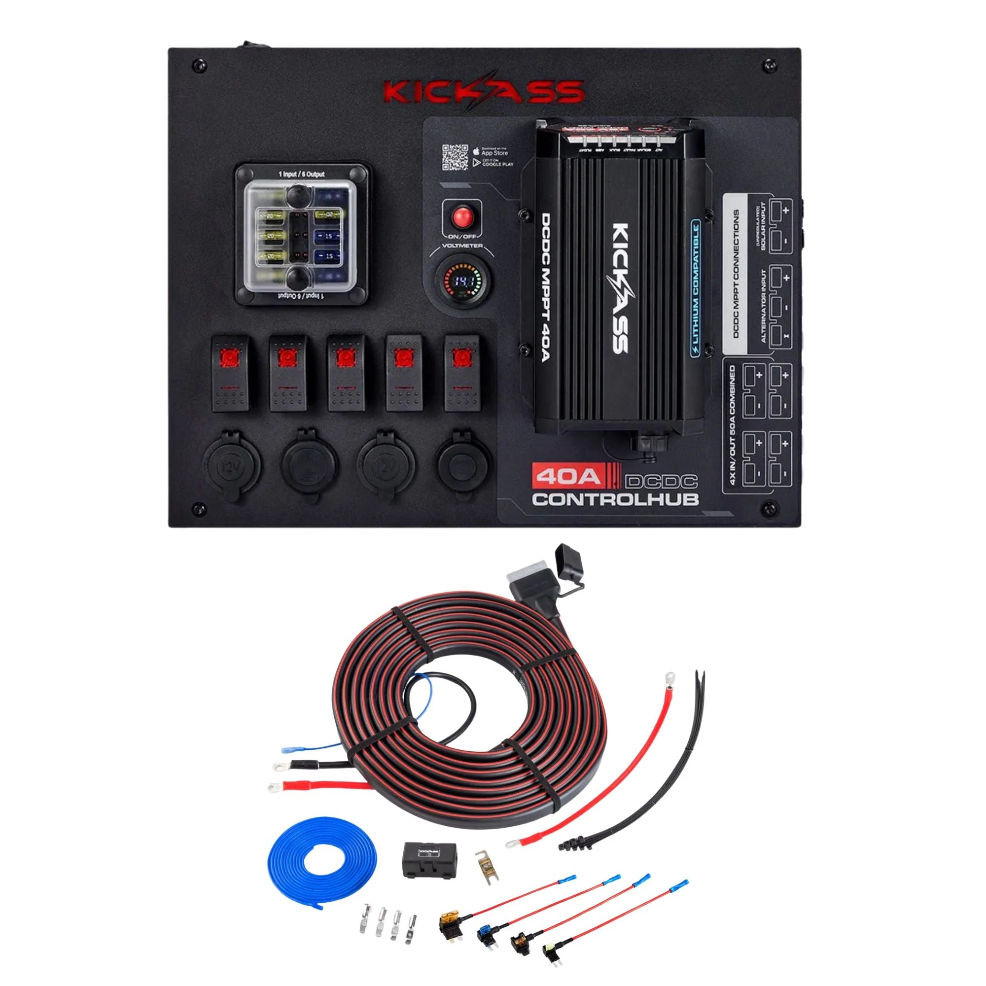 KickAss 12V Control Hub Essentials Dual Battery Kit with 40A DCDC Charger & Wiring