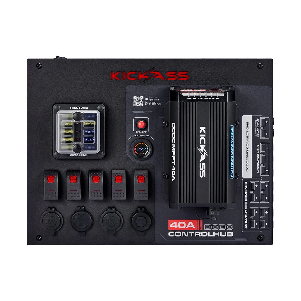 KickAss 12V Control Hub / Panel with Smart 40A DCDC Charger + Integrated Bluetooth