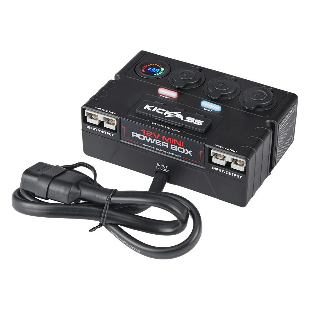 KickAss 12V Mini Control Box with 2 x Anderson, 6 x USB & 3 x Cig Sockets