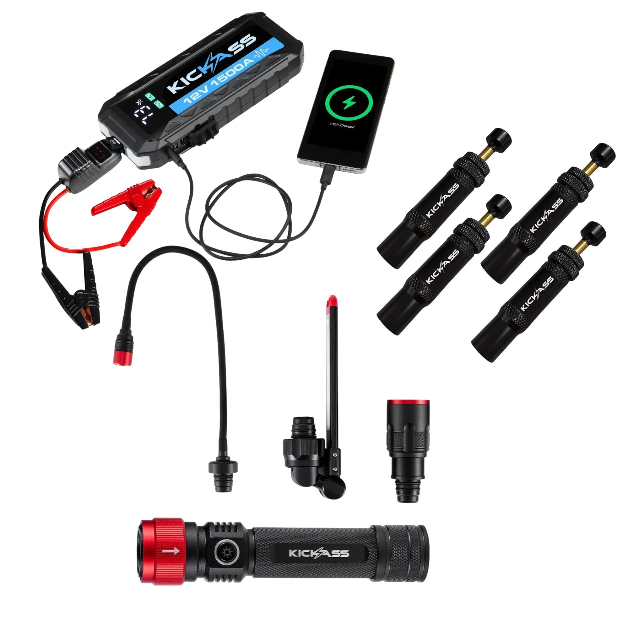 KickAss 1500A Jump Starter Bundle with 3-in-1 Torch & Automatic Tyre Deflator