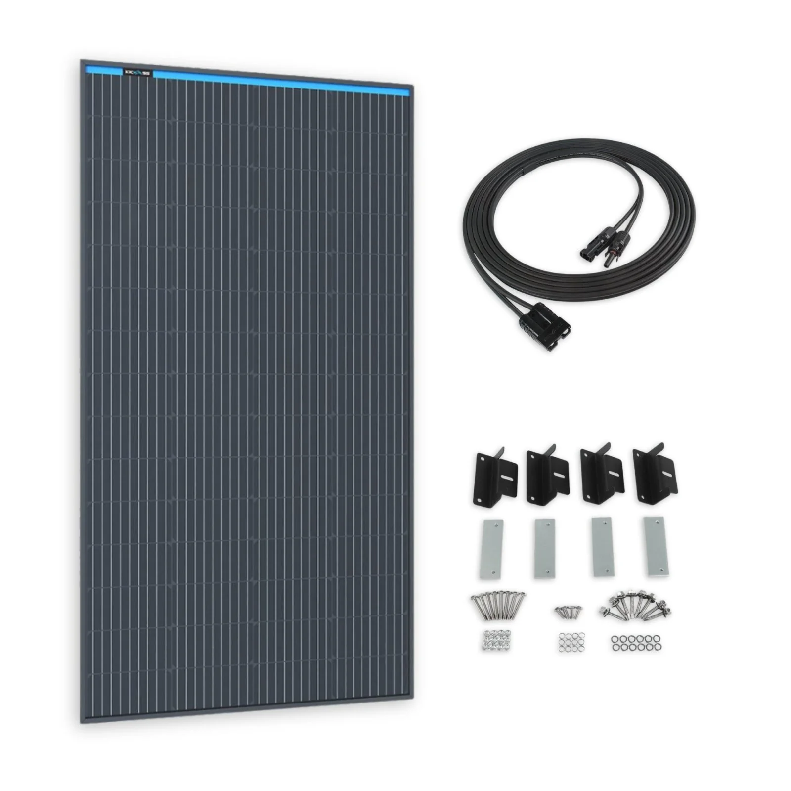 KickAss 170W Fixed Glass Solar Panel Bundle with Mounting Kit & Extension Cable - 5m