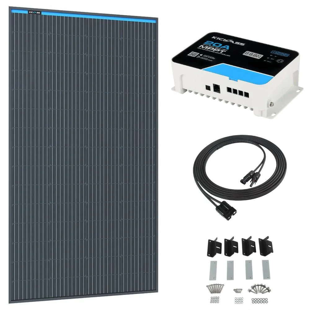 KickAss 170W Fixed Glass Solar Panel Bundle with 20A MPPT Solar Charge Controller & Extension Cable - 5m