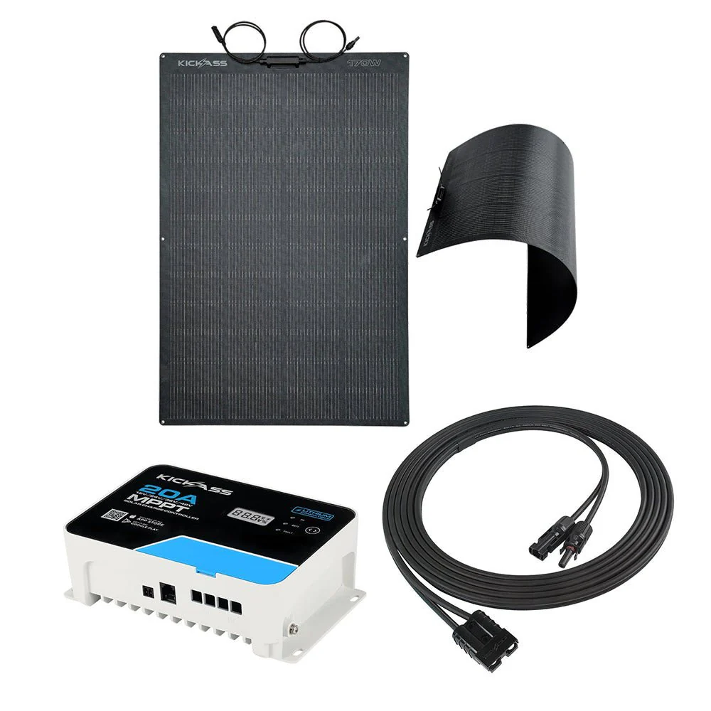 KickAss 170W Flexible ETFE Solar Panel Bundle with 20A MPPT Controller & 5m Anderson Extension Cable