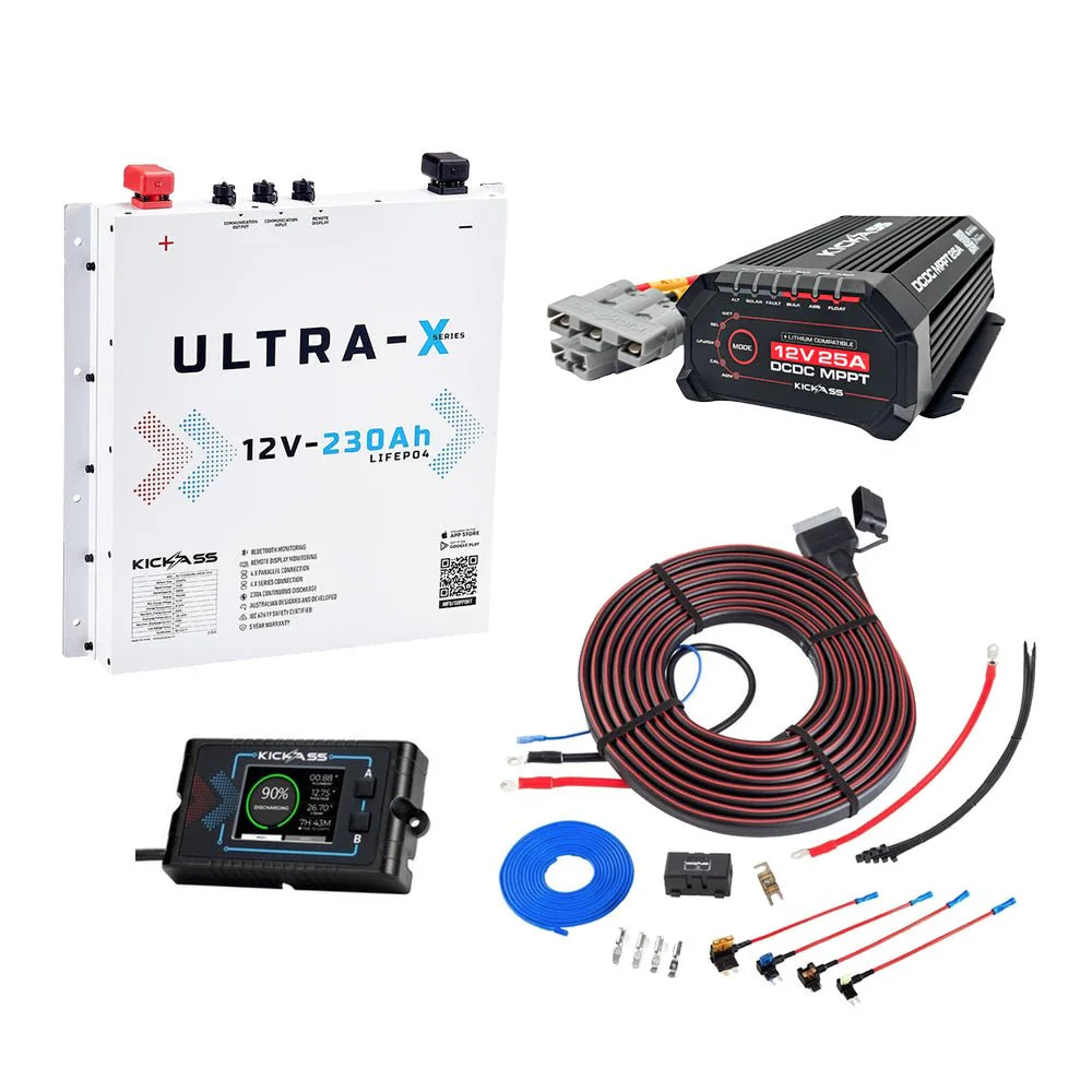KickAss 230Ah Slimline Lithium Arctic White Premium Dual Battery Kit with 40A DCDC Charger with Bluetooth, Plug and Play DCDC Wiring Kit 6.5m, Remote