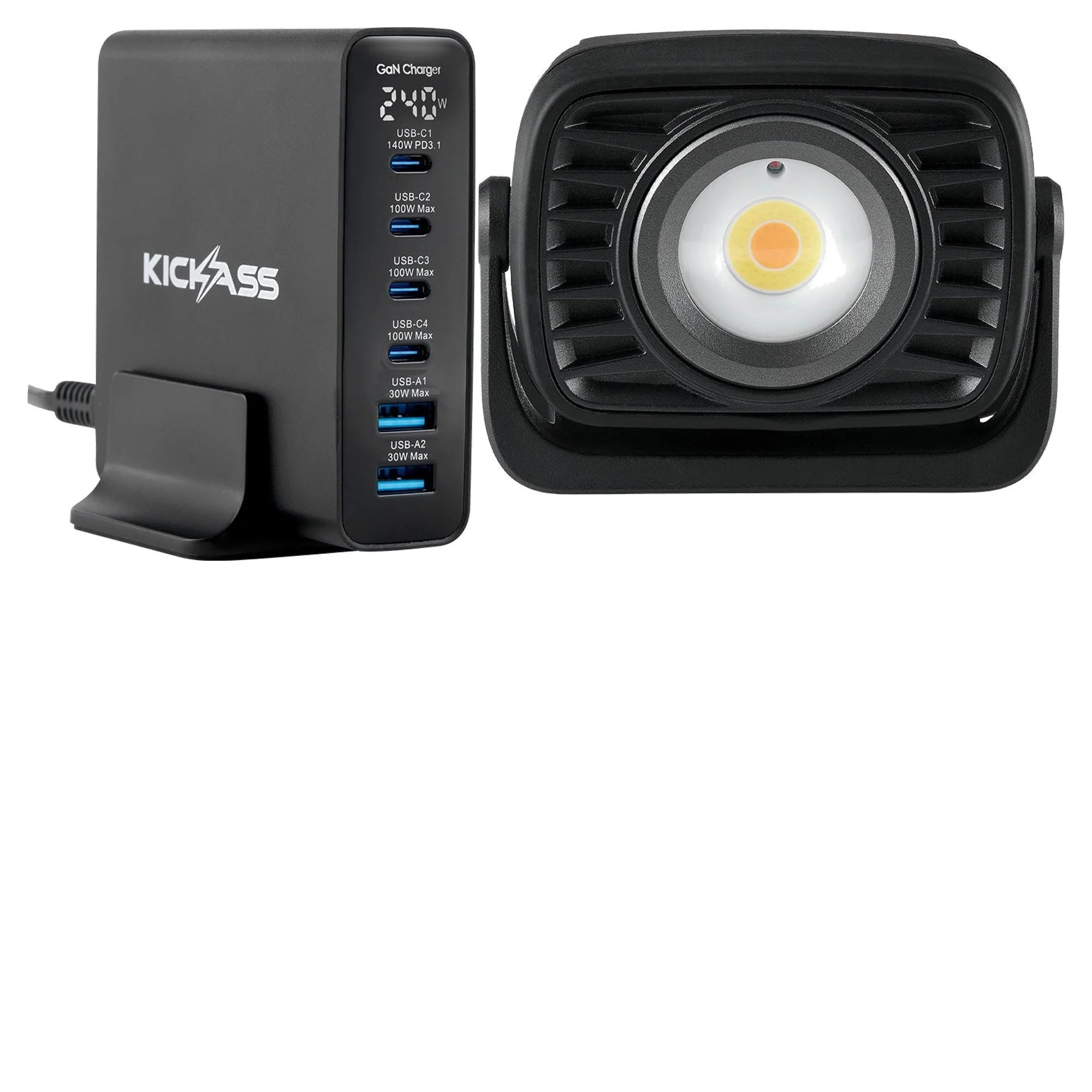 KickAss 240W GaN USB-C Charger + 1800 Lumen Magnetic Work Light Bundle