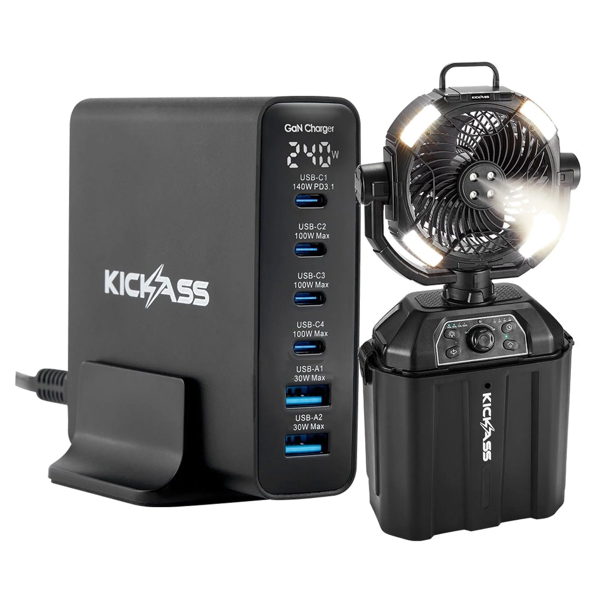 KickAss 240W GaN USB-C Charger + 20,000mAh Misting Fan Bundle