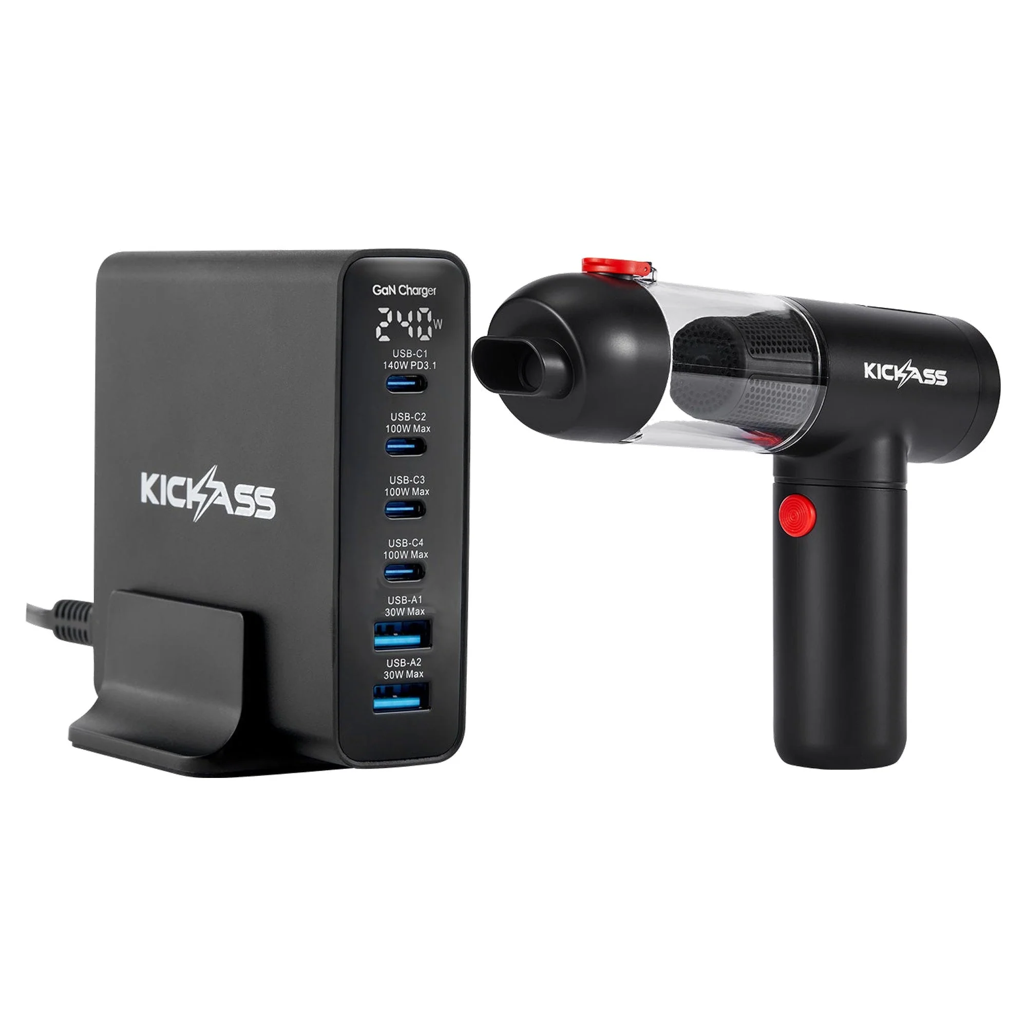 KickAss 240W GaN USB-C Charger + 4-in-1 Vacuum Cleaner Bundle