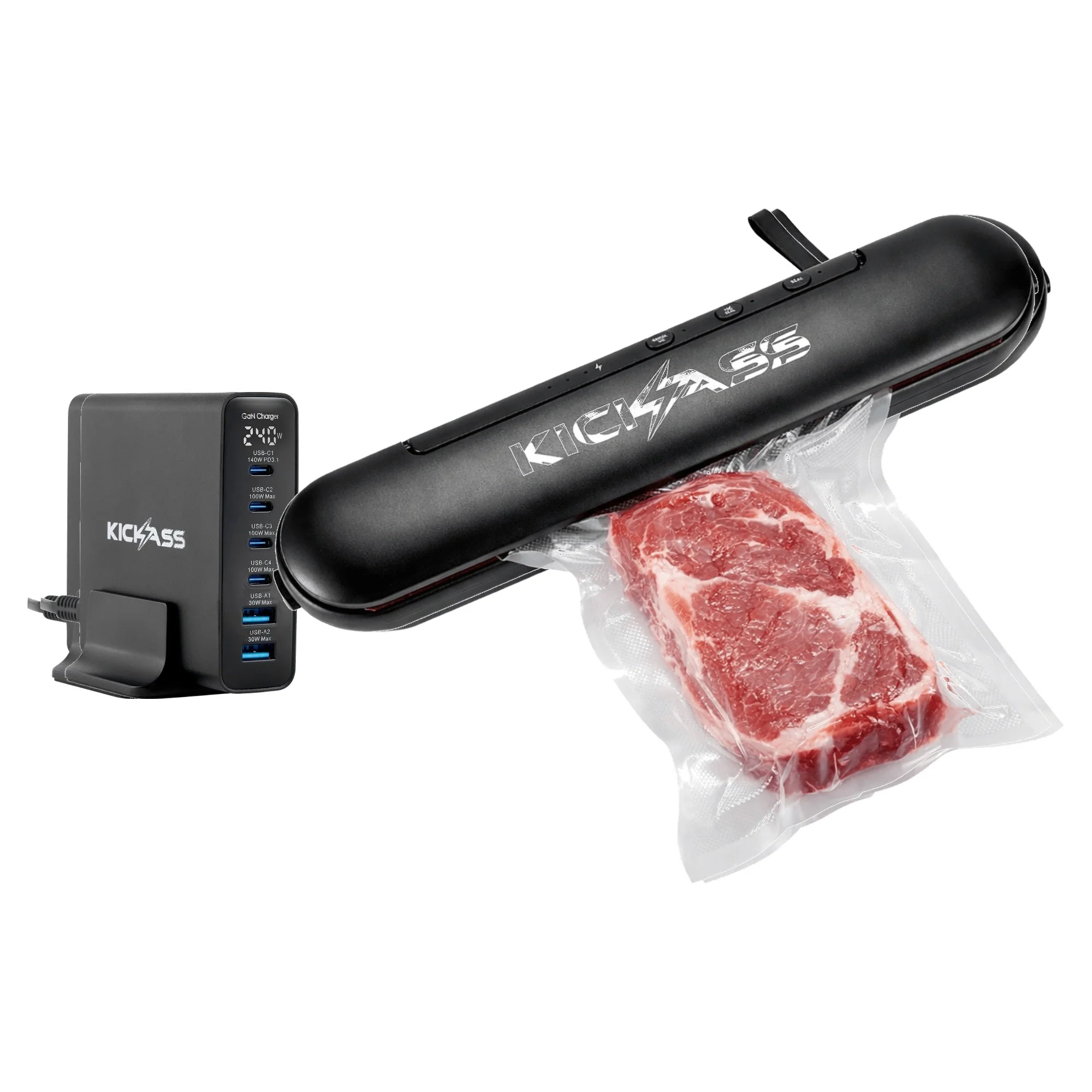 KickAss 240W GaN USB-C Charger + Rechargeable Vacuum Sealer Bundle