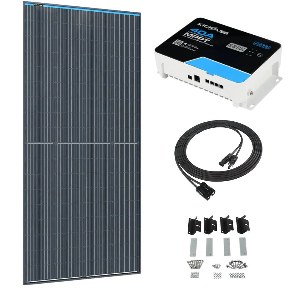 KickAss 250W Fixed Glass Solar Panel Bundle with 40A MPPT Solar Charge Controller & Extension Cable - 5m
