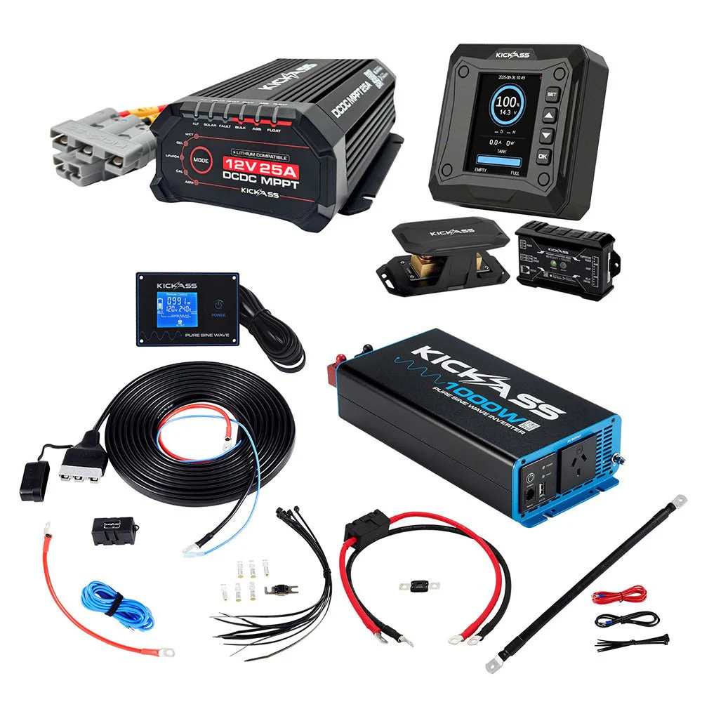 KickAss 25A DCDC Complete Dual Battery Kit with 1000W Inverter and Smart Shunt