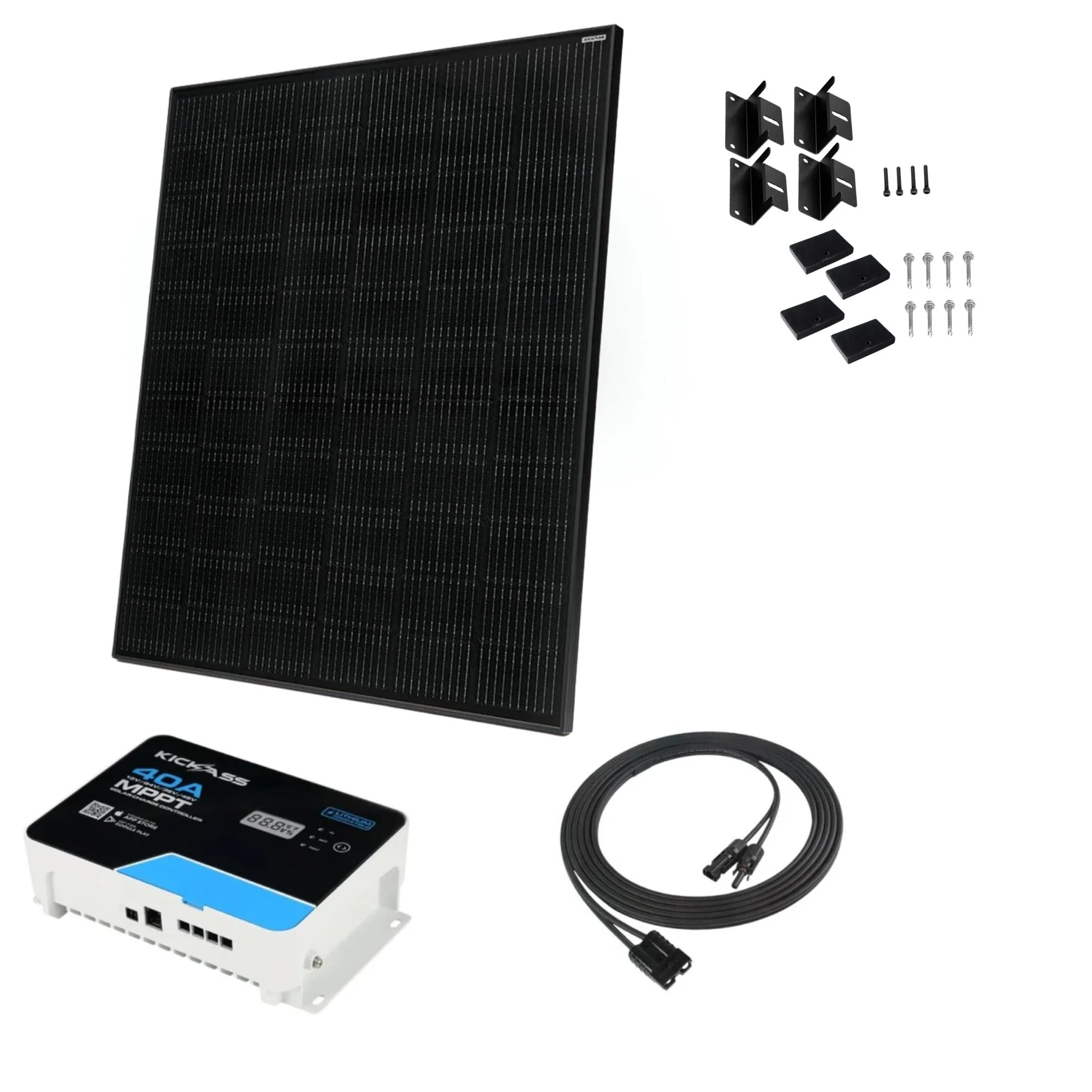 KickAss 280W Ultra Slim Fixed Glass Solar Panel Bundle with 40A MPPT Solar Charge Controller & Extension Cable - 5m