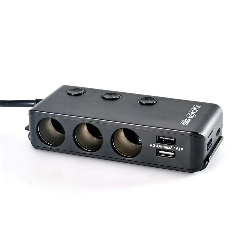 KickAss 3 Way Cigarette Socket Splitter with USB Ports - Image 2