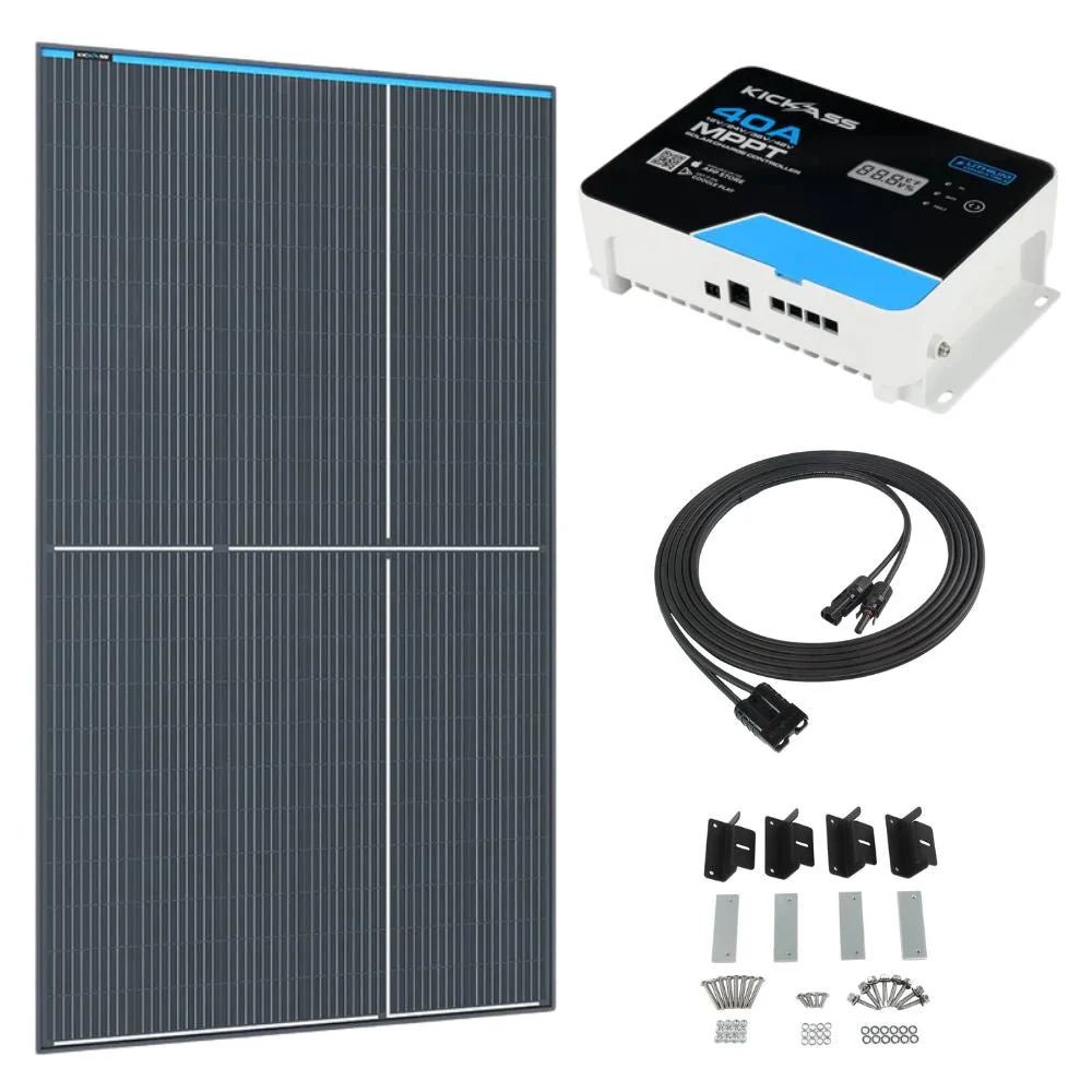KickAss 350W Fixed Glass Solar Panel Bundle with 40A MPPT Solar Charge Controller & Extension Cable - 5m