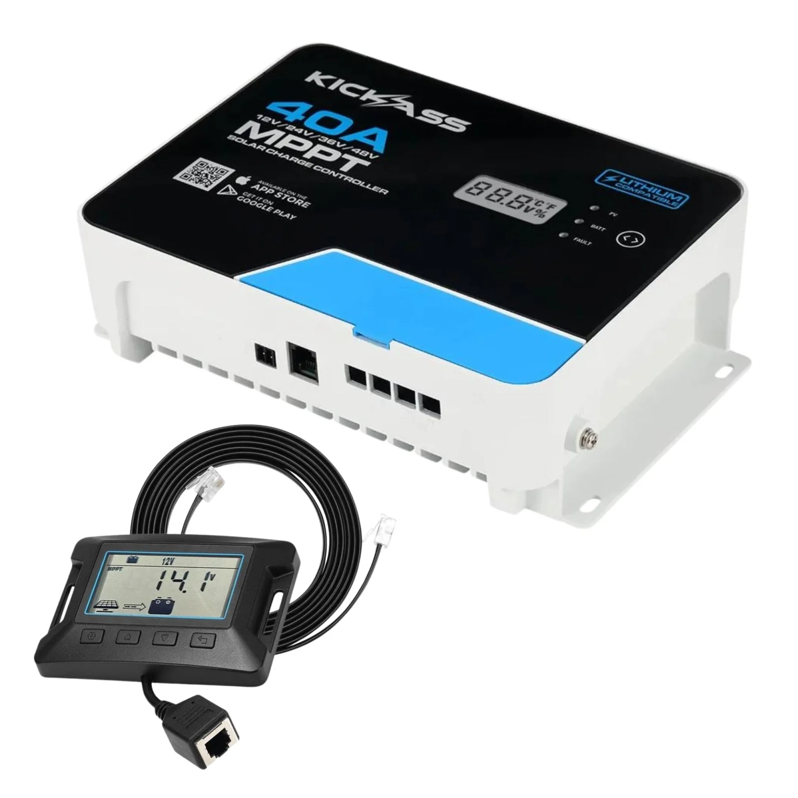 KickAss 40A MPPT Solar Charge Controller + Remote LCD Display Bundle