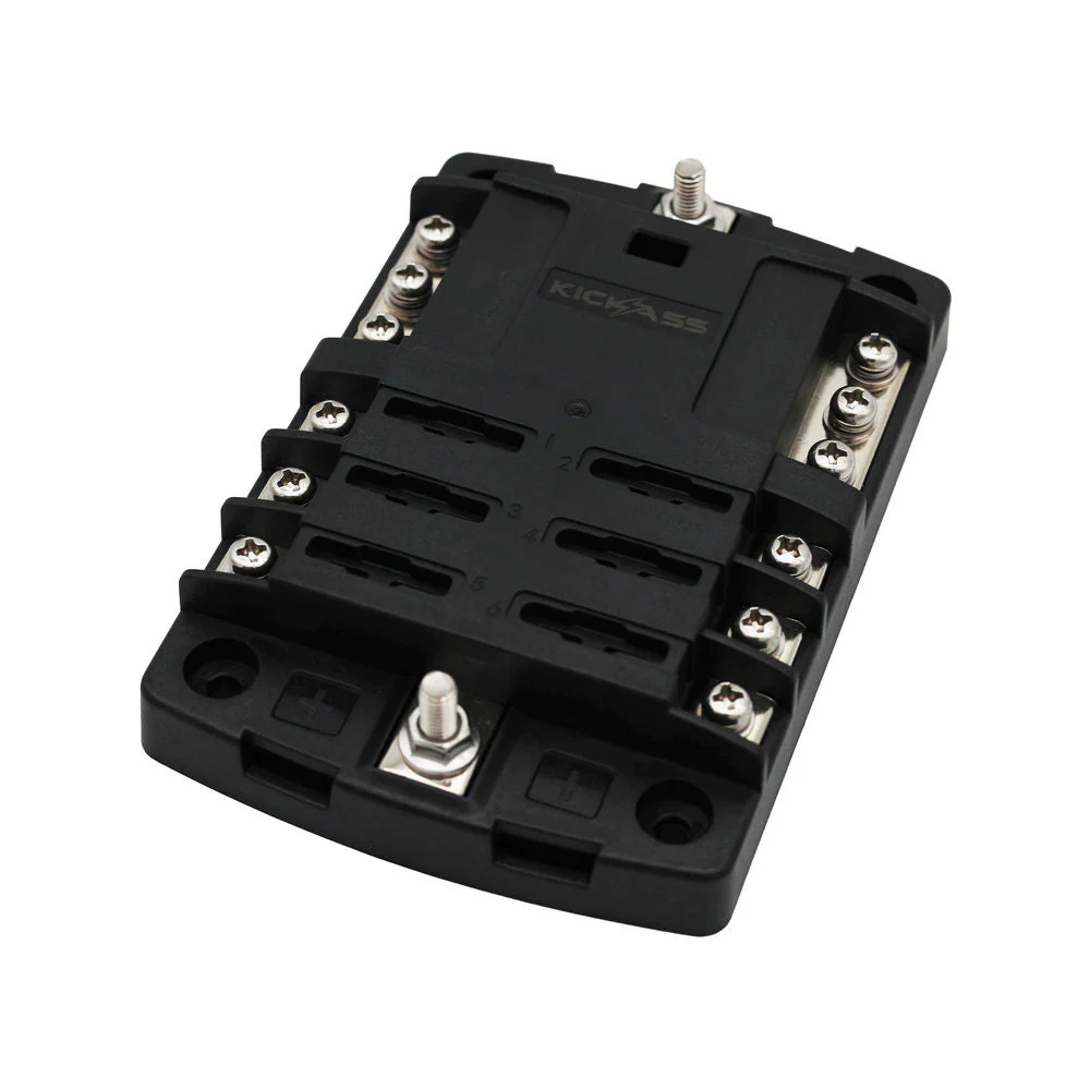KickAss 6-Circuit Fuse Block with Standard Blade Fuse, Busbar, and Cover