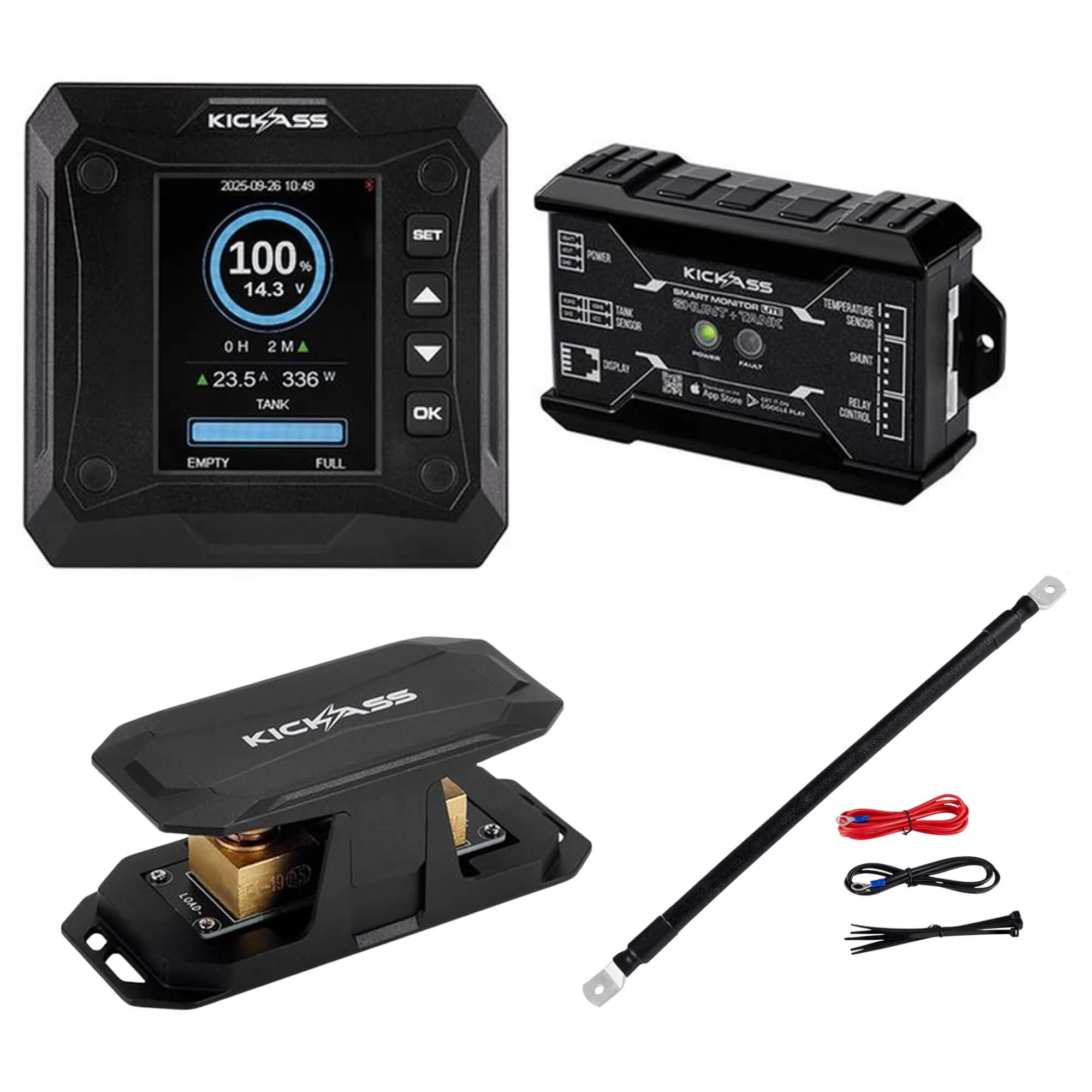 KickAss 600A Smart Shunt with Battery and Tank Monitor + Power Connections Kit Bundle