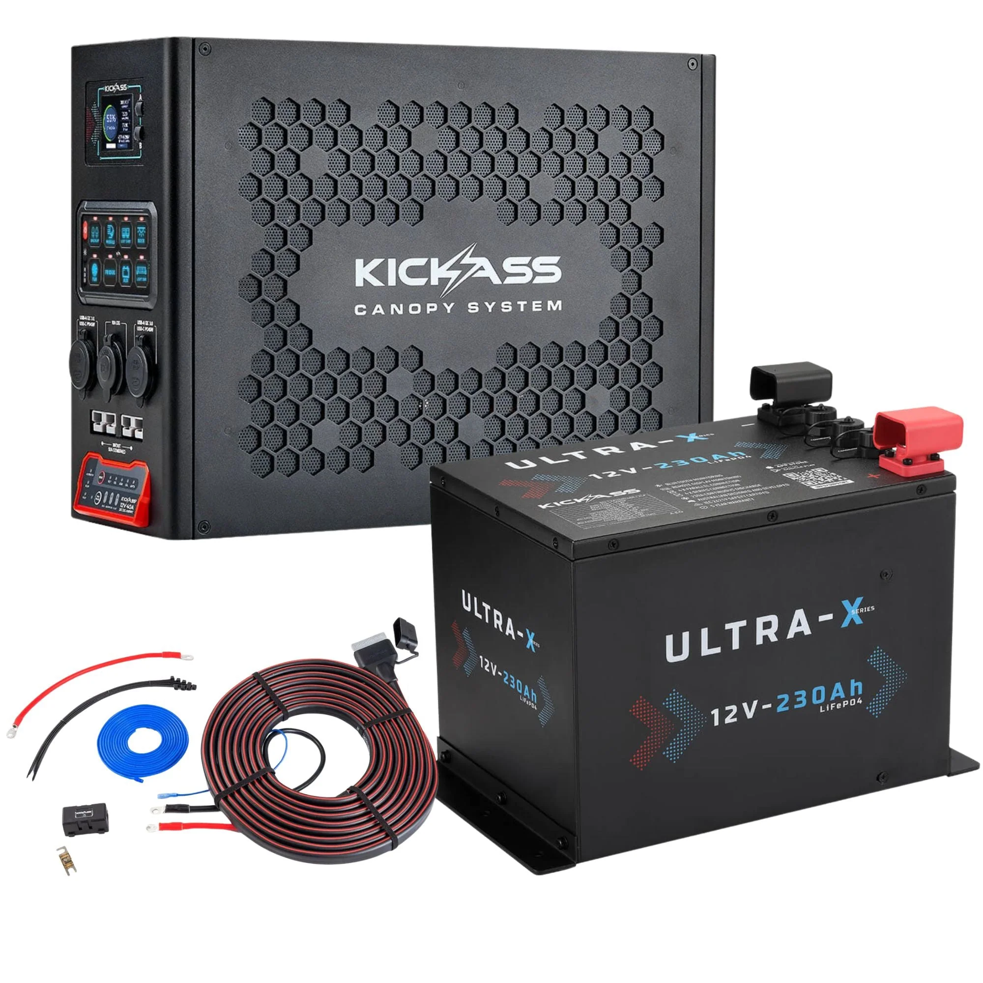 KickAss Canopy Power System Bundle with Smart 12V 230Ah Ultra-X Lithium Battery & Wiring Kit