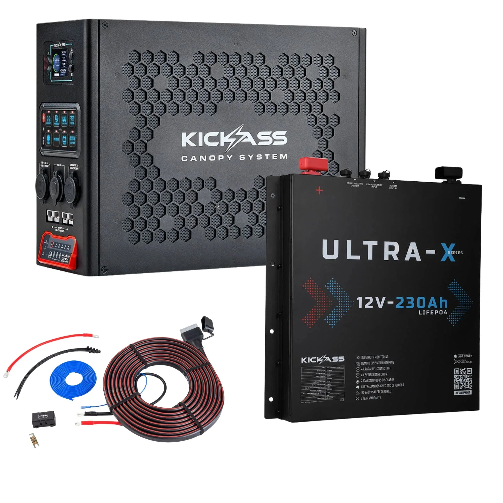 KickAss Canopy Power System with Ultra-X 230Ah Slimline Battery and Wiring Kit