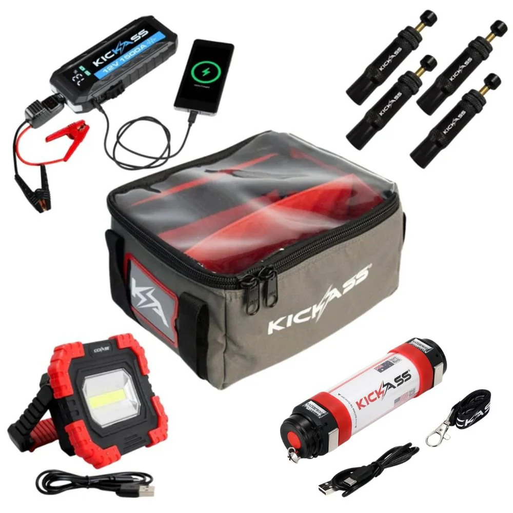 KickAss Emergency Tool Kit Bundle with Jump Starter, Tyre Deflators, LED Lighting & Storage
