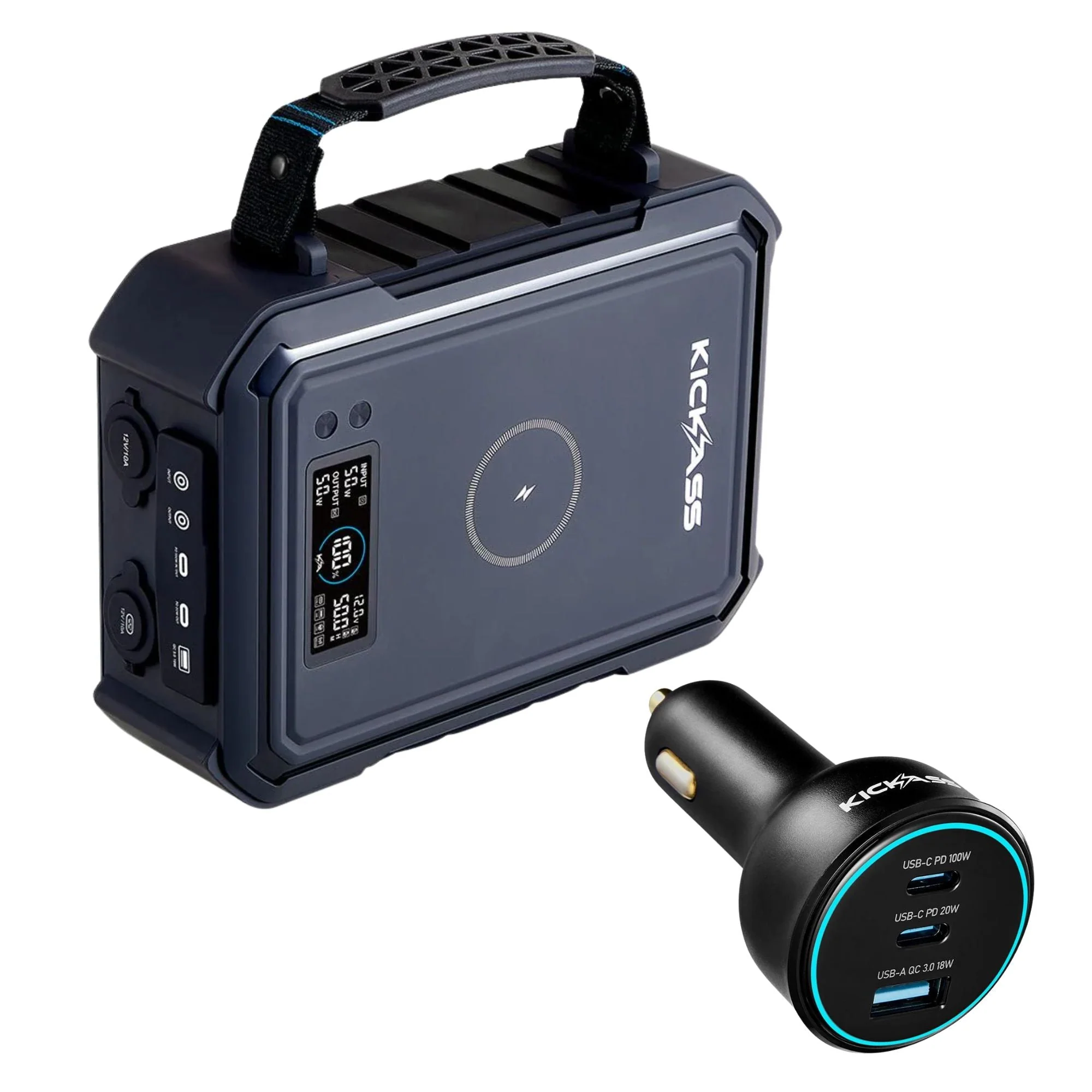 KickAss KickCharge 380Wh Portable Power Pack + 100W USB Car Charger Bundle