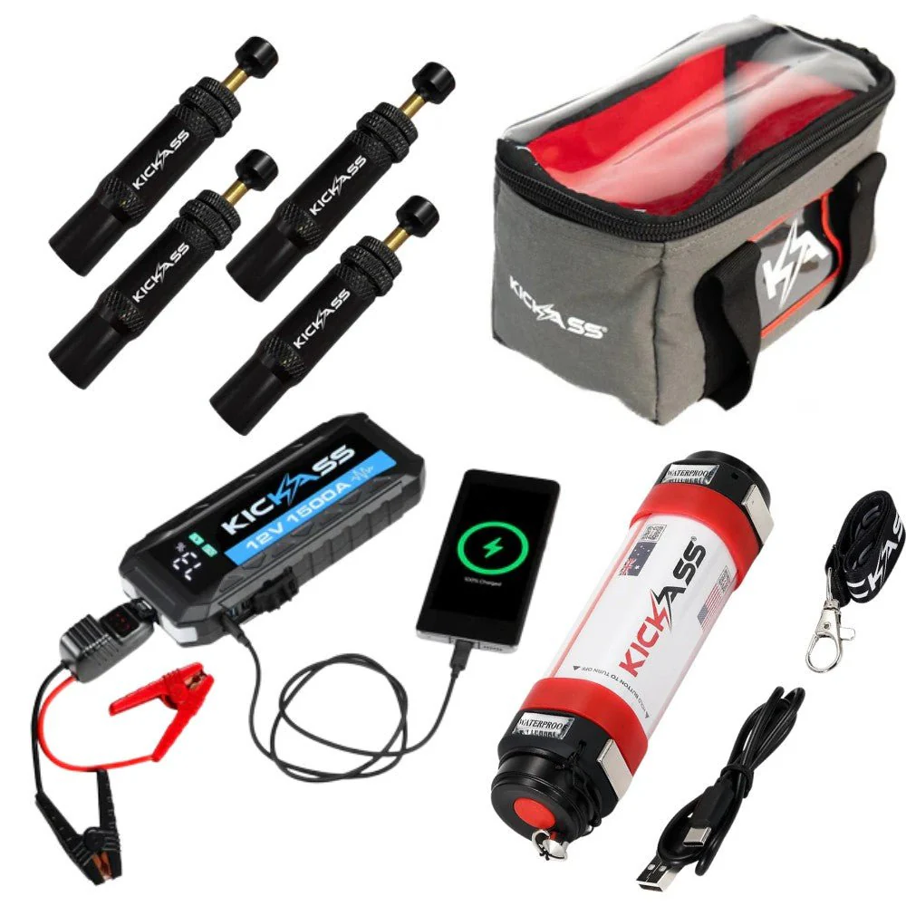 KickAss Jump Starter Bundle with Tyre Deflators, Torch & Canvas Bags