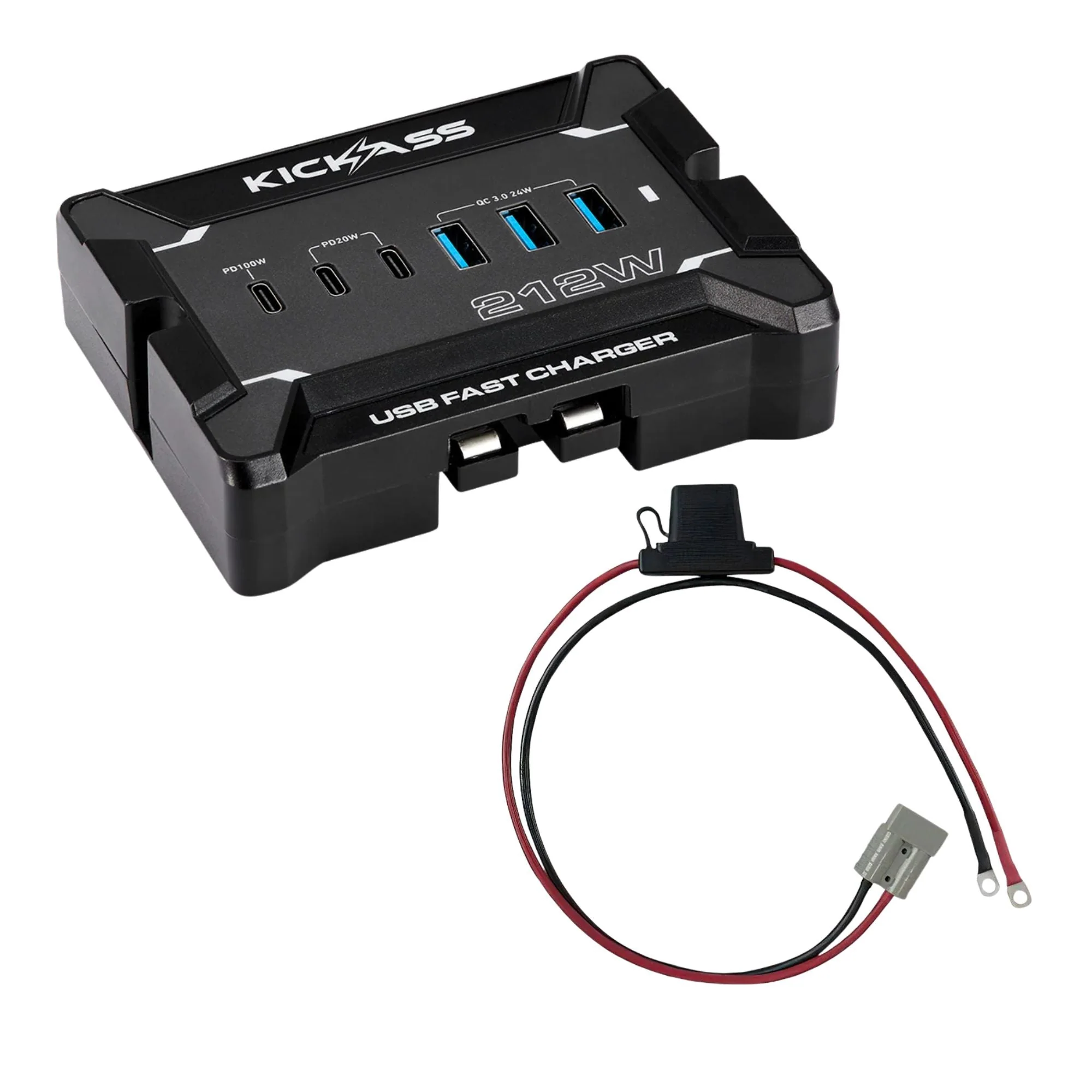 KickAss 12V USB Fast Charger + Maxi Fuse Holder Bundle